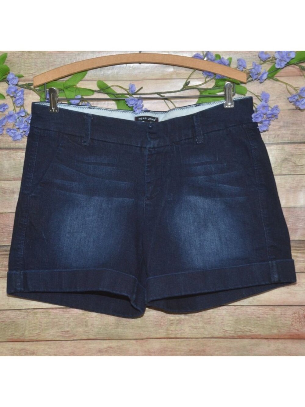Dear John Jean Short Size 30 Galaxy Cuffed Blue Flat Front Stretch Denim 4.5"